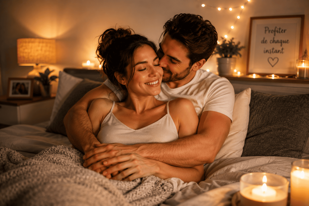 Couple retrouvant la complicité et le bonheur après avoir cassé la routine